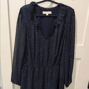 LOFT Midnight Blue Long Sleeve Dress classic minimalist feminine flowy